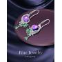 HXZZ Fine Jewelry Women Gifts Sterling Silver Natural Gemstone Amethyst and Rose Quartz Drop Dangle Hook Earrings Phoenix Design Style