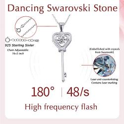 XVX Beating Heart Key Necklace 925 Sterling Silver with White Gold Plated Cubic Zirconia Dancing Birthstone Pendant Forever Love Necklaces Jewelry Gifts for Women Girl