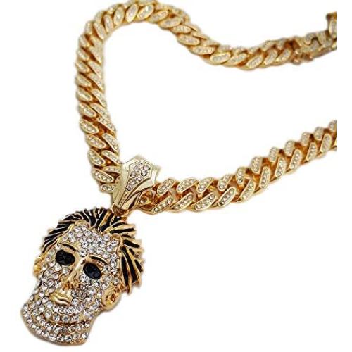 BLINGFACTORY Hip Hop Gold PT Michael Myers Mask Pendant & 12mm 18'' Iced Cuban Choker Chain Box Lock Bling Necklace