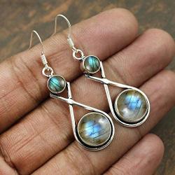 Natural Labradorite Earrings for Women Mom Wife 925 Silver Overlay handmade Dangle Earrings