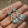 Natural Labradorite Earrings for Women Mom Wife 925 Silver Overlay handmade Dangle Earrings