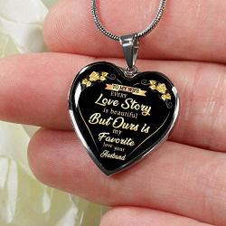 to My Wife Necklace Love Your Husband - Every Love Story Beautiful Heart Pendant Jewelry - Love Gifts for Wifes Fiancee On Birthday Christmas Valentines Day