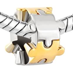 Q&Locket Two Tone Puzzle Piece Charm Bracelet Spacer European Bead for Bracelet