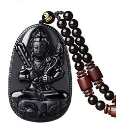 100% Pure Obsidian Natural Pendant Necklace Zodiac Bodhisattva Amulet Talisman