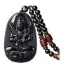100% Pure Obsidian Natural Pendant Necklace Zodiac Bodhisattva Amulet Talisman