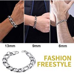 ChainsHouse Figaro Link Chain Bracelet Stainless Steel/Black/18K Gold Plated Wrist Bracelets for Men Women, 6MM-13MM, 7.5''/8.3'', Send Gift Box