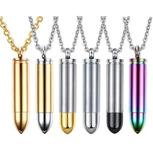 VNOX Remembrance Necklace-Engraved Personalized Stainless Steel Keepsake Bullet URN for Ashes,Free Chain