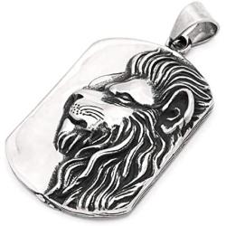 Gungneer Lion Dog Tag Necklace Pendant Stainless Steel Keel Chain King Jewelry Strength Talisman for Men Women