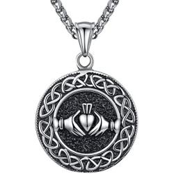 Mens Stainless Steel Celtic Knot Claddagh Friendship Endless Love Pendant Necklace, 24'', aap121