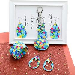 Easter Faux Leather Earrings for Women Lightweight Leather Bangle Bracelet Rabbit Bunny Print Pendant Keychain Easter Party Holiday Jewelry set