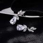 CZ Bridal Earrings for Wedding Women’s Elegant Teardrop Cubic Zirconia Cluster Floral Leaf Crystal Rhinestone Dangle Drop Earring for Bride Bridesmaids Mother of Bride Party Prom Earrings for Girls