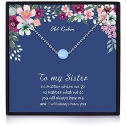 Sister Necklace -Sterling Silver 6mm Created Opal Necklace Simple Dainty Round Geometric Necklace Opal Necklace , Sister Gifts for Sister, Sister Birthday Jewelry Gifts, Sisters Gifts, Gift for Sister