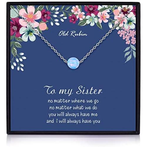 Sister Necklace -Sterling Silver 6mm Created Opal Necklace Simple Dainty Round Geometric Necklace Opal Necklace , Sister Gifts for Sister, Sister Birthday Jewelry Gifts, Sisters Gifts, Gift for Sister