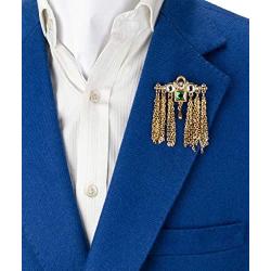 Knighthood Gold Bar with Semi Precious Green Stone White Shimmer Stone and Hanging Chain Brooch