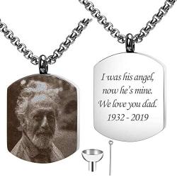 Personalized Custom Engraving Photo & Text Cremation Jewelry Urn Necklace for Ashes Keepsake Memorial Pendant with Funnel Kit