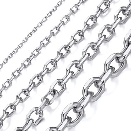 Richsteel Hip Hop Rolo Cable Chain Necklace for Men Women 3/5/7/9/12MM Width,18/20/22/24/26/28/30 Inches Chains,Stainless Steel/18K Gold/Black Plated Fashion Jewelry(with Gift Box)