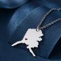 TAGOMEI Newly Silver Tone Stainless Steel map Pendant Necklace with a red Heart.