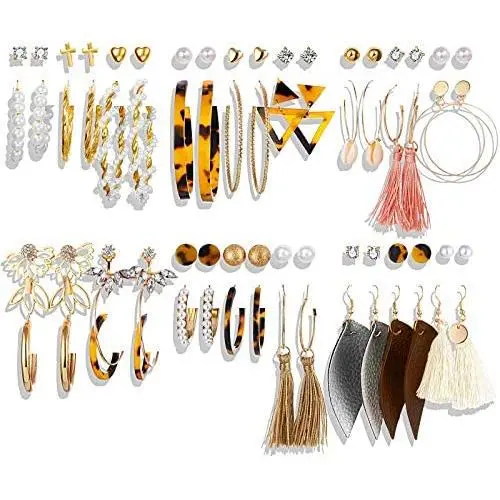36 Pairs 17IF Boho Earring Set for Women Girls Shiny Gold Leaf Tiered Pearl Earring Hoop Leopard Dangle Earrings Jewelry for Birthday Party Christmas Happy Holiday 36 Pairs 17IF Boho Earring Set for Women Girls Shiny Gold Leaf Tiered Pearl Earring Hoop Leopard Dangle Earrings Jewelry for Birthday Party Christmas Happy Holiday