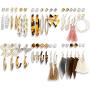 36 Pairs 17IF Boho Earring Set for Women Girls Shiny Gold Leaf Tiered Pearl Earring Hoop Leopard Dangle Earrings Jewelry for Birthday Party Christmas Happy Holiday