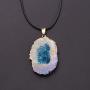 Natural Agate Slice Druzy Necklace - Irregular Slice Natural Quartz Geode Pendant Necklace with Gold Plated Edge, Bohemian Natural Stone Jewelry for Women