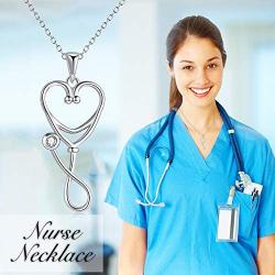 YFN Sterling Silver Caduceus Angel Nursing Themed Stethoscope Pendant Necklace 18''