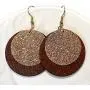 5 Pairs Faux Leather Glitter Sequins Drop Earrings Lightweight Circle Wood Dangle Earrings for Women Vintage Jewelry