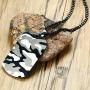 Fusamk Hip Hop Stainless Steel Camouflage Dog Tag Pendant Chain Necklace