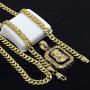 Mens Gold Plated Hip-Hop Iced Cz Black Ruby Jesus Face Pendant 5mm 24'' Cuban Chain Necklace D541
