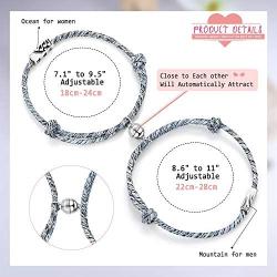 FUNRUN JEWELRY 2Pairs Couple Magnetic Bracelets Set Relationship Mutual Couple Bracelet Adjustable Handmade Vows of Eternal Braided Rope Couple Gift Jewelry Set for Women Men