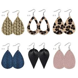 MENOLY 6 Pairs Faux Leather Earrings Set for Women Teardrop Drop Petal Leaf Dangle Earrings for Women Girls