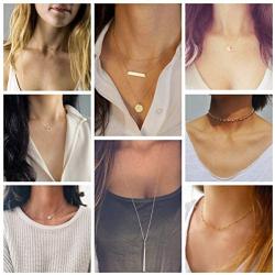 Finrezio 10 PCS Choker Necklace for Women Girls Dainty Gold Silver Plated Chain Heart Pearl Bar Bead Necklaces Set