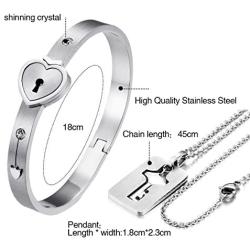 OIDEA His Hers Love Heart Key Lock Macthing Bangle Bracelet Tag Pendat Necklace for Valentines Day Gifts,Silver,Roseold