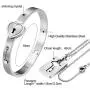 OIDEA His Hers Love Heart Key Lock Macthing Bangle Bracelet Tag Pendat Necklace for Valentines Day Gifts,Silver,Roseold