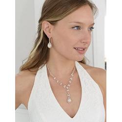 Mariell Sparkling Blush Rose Gold Crystal Rhinestone Necklace Earrings Set for Prom, Bridesmaid & Brides