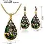 Ezing Women Gift Vintage Gold Plated Green Peacock Jewelry Set Pendant Necklace Earrings Ezing Women Gift Vintage Gold Plated Green Peacock Jewelry Set Pendant Necklace Earrings