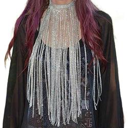 Masiter Sparkly Sequin Necklace Long Tassel Choker Dainty Statement Collar Chain Dancing Party Nightclub Costume Jewelry for Women and Girls