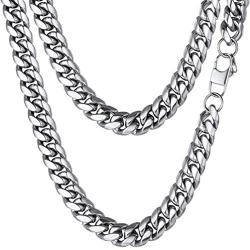 PROSTEEL Stainless Steel Cuban Chain Necklace, Silver/Gold/Black Tone, Nickel-Free, Hypoallergenic Necklace, W: 4.8mm-14mm, L: 14inch-30inch, Come Gift Box