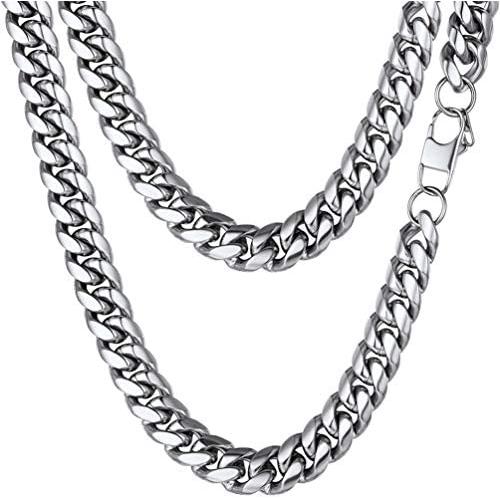 PROSTEEL Stainless Steel Cuban Chain Necklace, Silver/Gold/Black Tone, Nickel-Free, Hypoallergenic Necklace, W: 4.8mm-14mm, L: 14inch-30inch, Come Gift Box