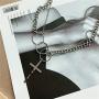 YERTTER Dainty Unique Punk Layering O Ring Chain Choker Necklace Sweater Chain Boho Jewelry Set Layered Cross Pendant Statement Chunky Chain Necklace for Women Man
