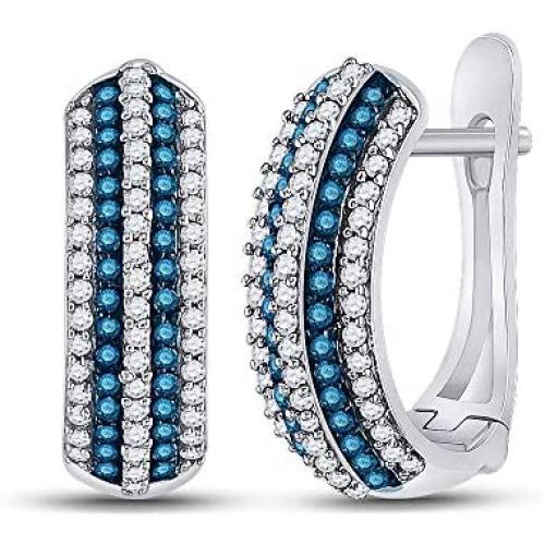 Dazzlingrock Collection 0.50 Carat (ctw) 10K Gold Round White & Blue Diamond Ladies Hoop Earrings 1/2 CT Dazzlingrock Collection 0.50 Carat (ctw) 10K Gold Round White & Blue Diamond Ladies Hoop Earrings 1/2 CT