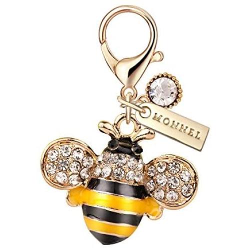 MC30 New Arrival Cute Crystal Yellow Bee Lobster Clasp Charms Pendants with Pouch Bag (1 Piece)