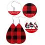 16 Pairs Christmas Plaid Earrings Faux Leather Dangle Earrings Teardrop Leaf Hollow Drop Earrings, Black and Red, Black and White