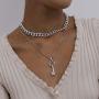 Chargances Key Pendant Necklace Multi Layer Chunky Chain Miami Cuban Link Chain Necklace for Women and Girls Ladies Sexy Jewelry for Party Daily Wearing(Silver)