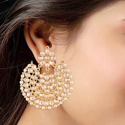 I Jewels Indian Bollywood Jewelry Round Ethnic Kundan Bridal Earrings for Women