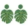 Palm Leaf Earrings Handmade Braided Beaded Dangle Earring Bohemia Tree Seed Bead Drop Earrings Resin Bridal Plant Leaves Statement Earrings for Women Girl Boho Wedding Jewelry