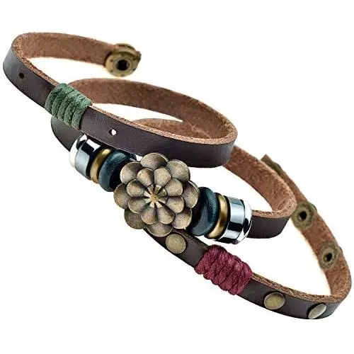 Multilayer Leather Personality Hematite Lucky Lotus Flower Snap Button Wrap Bracelet Multilayer Leather Personality Hematite Lucky Lotus Flower Snap Button Wrap Bracelet