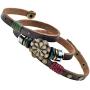 Multilayer Leather Personality Hematite Lucky Lotus Flower Snap Button Wrap Bracelet