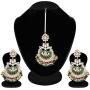 Aheli Indian Ethnic Faux Kundan Beaded Red Enamel Maang Tikka Earrings Set Wedding Fashion Jewelry for Women