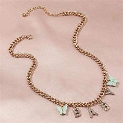 Cute Acrylic Butterfly Choker Necklace Baby Honey Angel Crystal Letters Collar Necklace Boho Butterfly Rinestone Letter Charms Pendant Necklace Clavicle Link Chain for Women Girls Jewelry