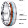 VAKKI 8mm Mens Tungsten Carbide Ring Deer Antler Turquoise Koa Wood Inlay Comfort Fit Size 7-12